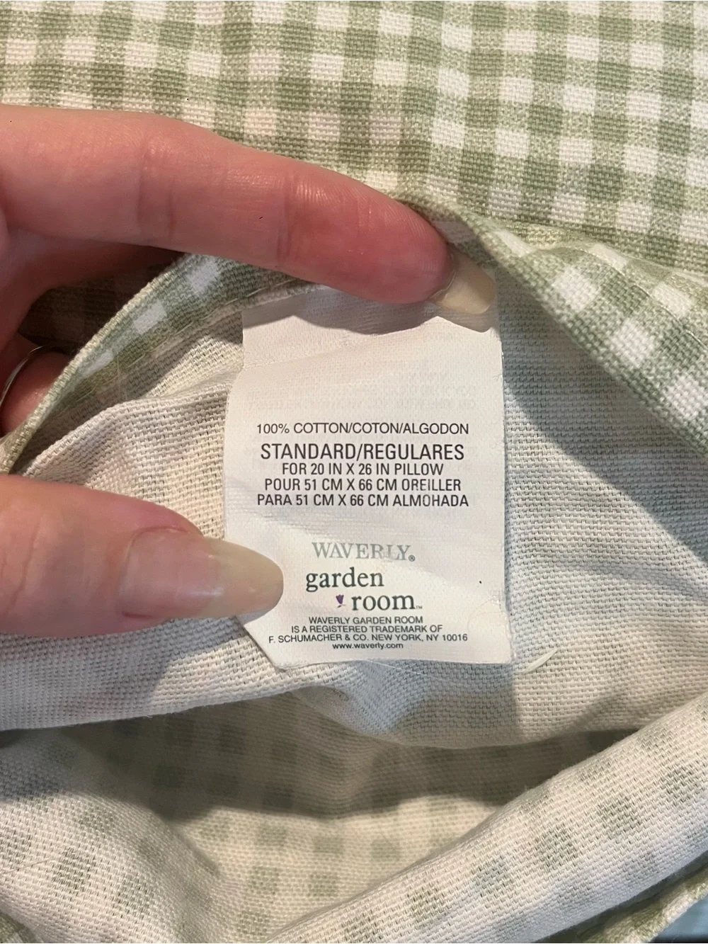 Waverly Garden Room Green Gingham Pillow Shams with White Ric Rac Edge